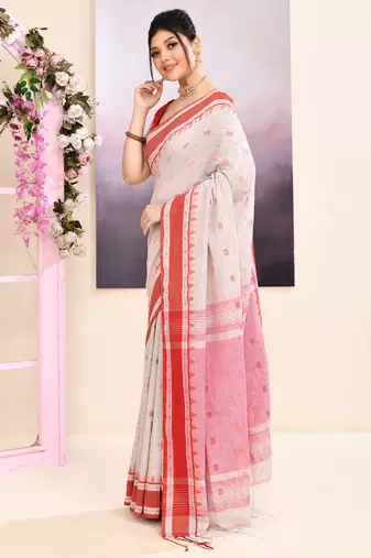 Women's baige embellished cotton saree
