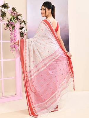 Women's baige embellished cotton saree 4