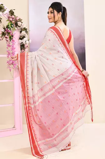 Women's baige embellished cotton saree
