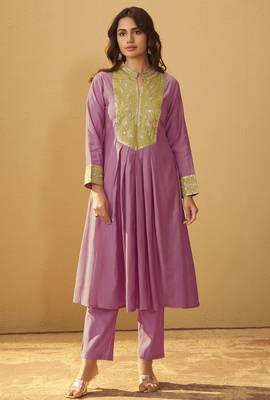 Women's light pink roman silk embroidered flared co-ord set 2