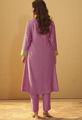 Women's light pink roman silk embroidered flared co-ord set 3