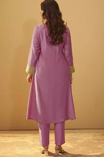 Women's light pink roman silk embroidered flared co-ord set