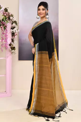 Women's black embellished cotton blend jamdani saree