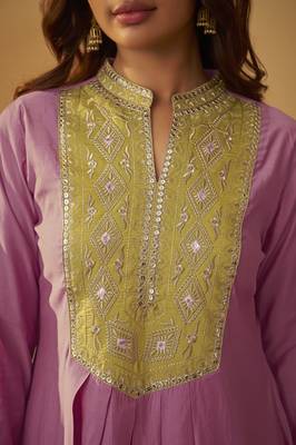 Women's light pink roman silk embroidered flared co-ord set 4