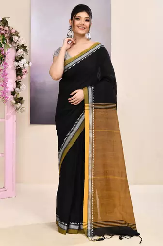 Women's black embellished cotton blend jamdani saree