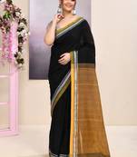 Women's black embellished cotton blend jamdani saree