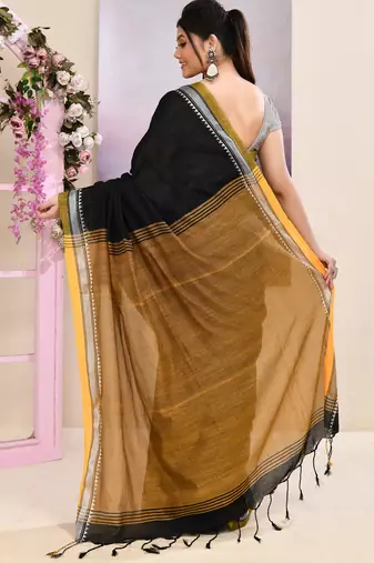 Women's black embellished cotton blend jamdani saree