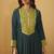 Women's drak green roman silk embroidered flared co-ord set