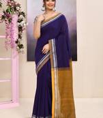 Women's purple embellished cotton blend jamdani saree