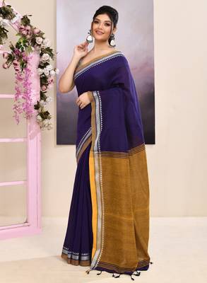 Women's purple embellished cotton blend jamdani saree 2