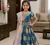 Sky Blue Digital Print Gown With Embroidered Sequins 