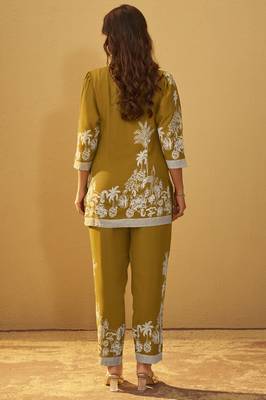 Mustard rayon floral printed co-ord set for women 3