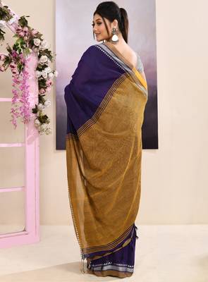 Women's purple embellished cotton blend jamdani saree 4