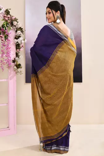 Women's purple embellished cotton blend jamdani saree