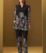 Black rayon floral printed co-ord set for women