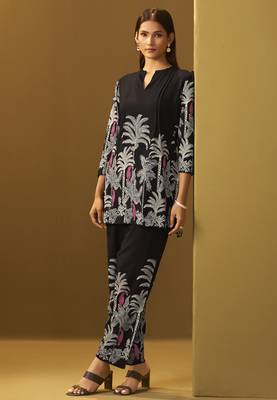 Black rayon floral printed co-ord set for women 2