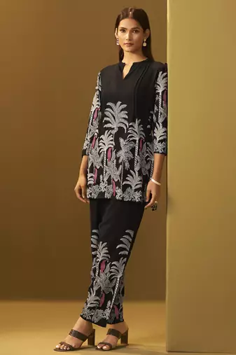 Black rayon floral printed co-ord set for women