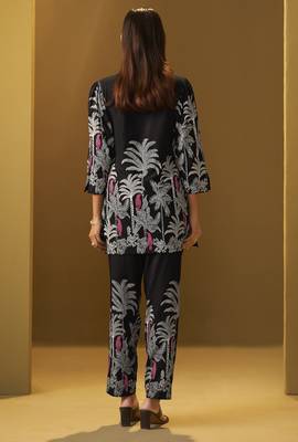 Black rayon floral printed co-ord set for women 3