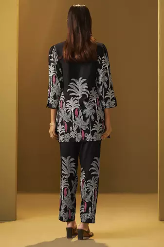 Black rayon floral printed co-ord set for women
