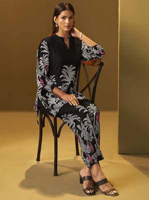 Black rayon floral printed co-ord set for women 4