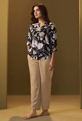 Black and brown viscose reyon printed top and pant co-ord set 1