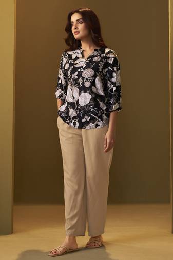 Black and brown viscose reyon printed top and pant co-ord set