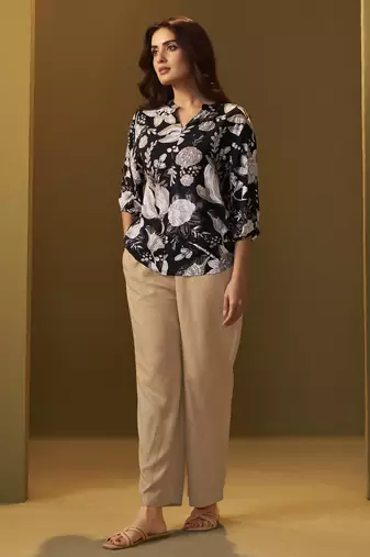 Black and brown viscose reyon printed top and pant co-ord set
