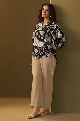 Black and brown viscose reyon printed top and pant co-ord set