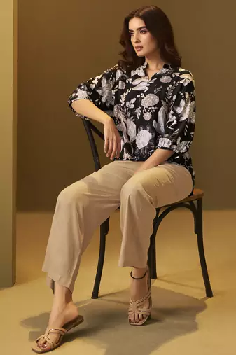 Black and brown viscose reyon printed top and pant co-ord set