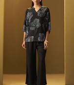 Black viscose reyon printed top and pant co-ord set