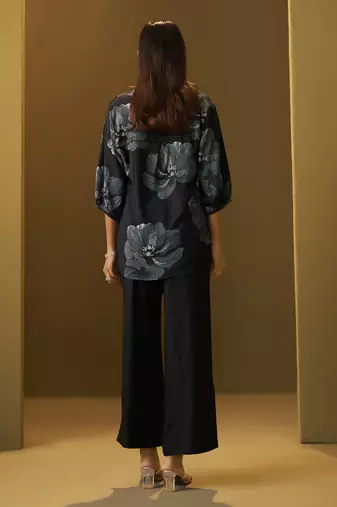 Black viscose reyon printed top and pant co-ord set
