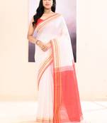 Women's white embellished cotton blend jamdani saree
