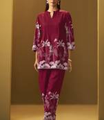 Red rayon floral printed co-ord set for women