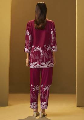 Red rayon floral printed co-ord set for women 3