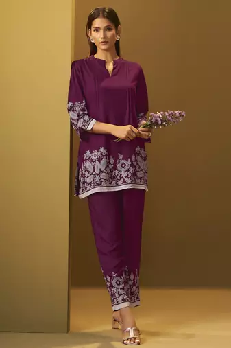 Maroon rayon floral printed co-ord set for women