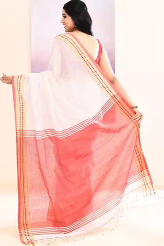 Women's white embellished cotton blend jamdani saree