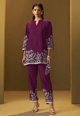 Maroon rayon floral printed co-ord set for women 2