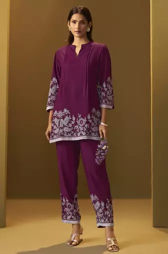 Maroon rayon floral printed co-ord set for women