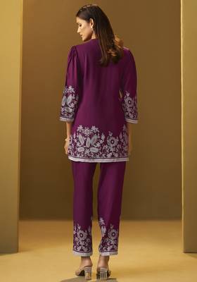Maroon rayon floral printed co-ord set for women 3