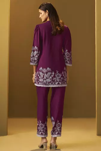 Maroon rayon floral printed co-ord set for women