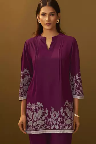 Maroon rayon floral printed co-ord set for women