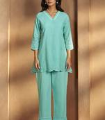 Women’s pure cotton sky blue schiffli co-ord set