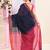 Women's navy blue embellished cotton blend jamdani saree