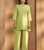 Women’s pure cotton green schiffli co-ord set