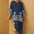 Women navy blue embroidered cotton blend straight kurta co-ord set