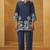 Women navy blue embroidered cotton blend straight kurta co-ord set
