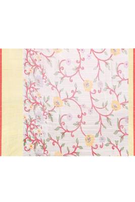 Women's white embellished cotton blend printed saree 5