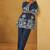 Women navy blue embroidered cotton blend straight kurta co-ord set
