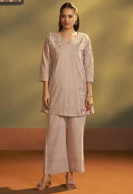 Brown pure cotton embroidered co-ord set for women 1