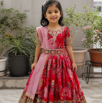 Red digital print gown with embroidered sequins